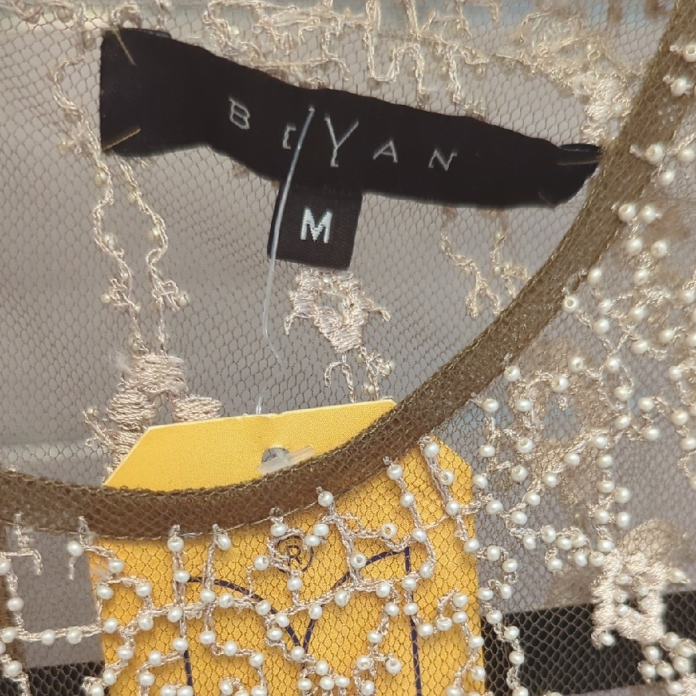 BIYAN Elegant Taupe Lace Maxi Dress, NWT, Embroidery And Pearl Beading, Size M,L - Picture 10 of 15